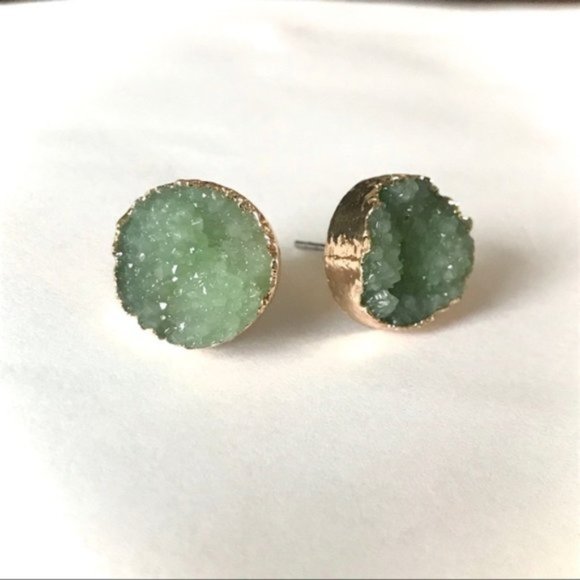 Indie Boho Druzy Grey Crystal Quartz Stud Earrings - Picture 4 of 8